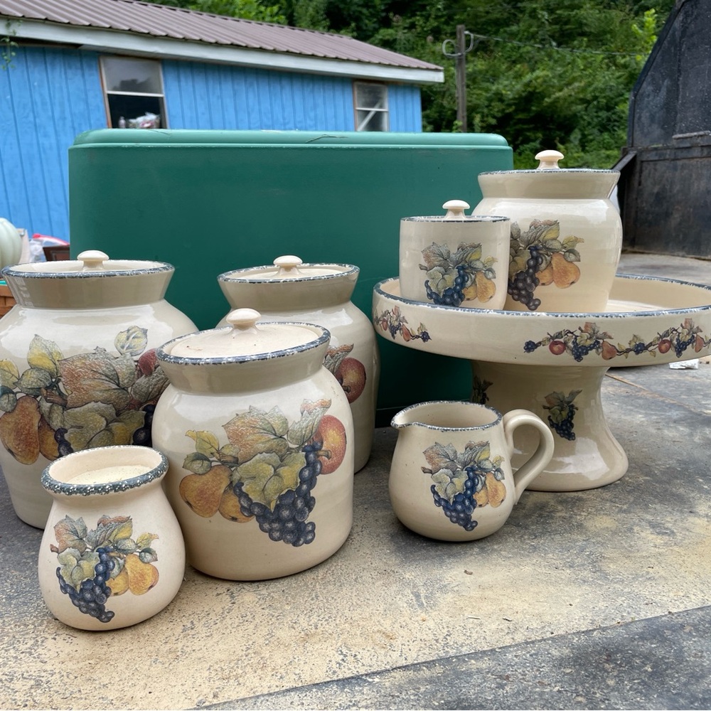 Fruit Motif Ceramic Canister and cake platter set